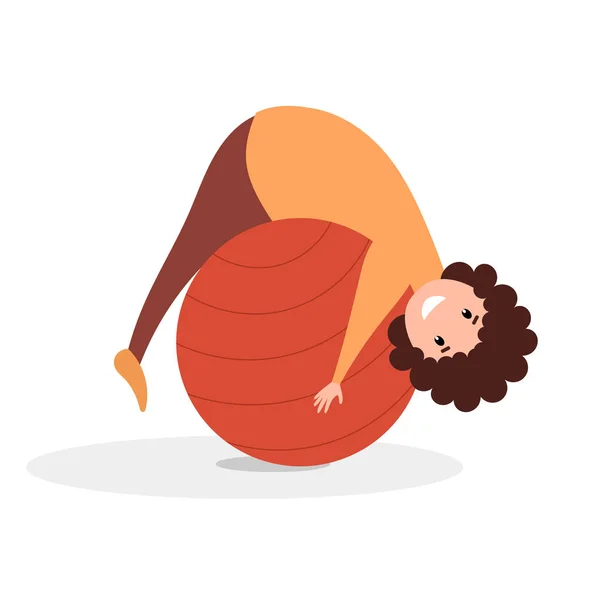 Atleta menina de estilo plano com bola de fitness. Imagem colorida do traini —  Vetores de Stock
