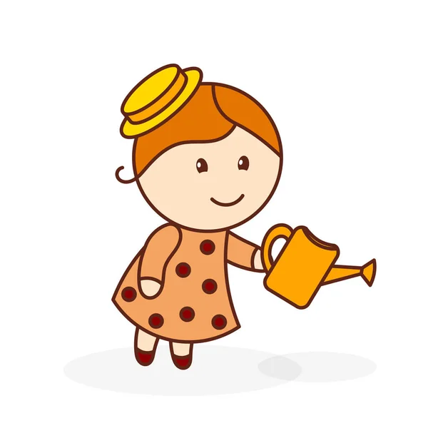 Αφηρημένη έγχρωμη εικόνα του ένα χαριτωμένο κοριτσάκι σε ένα καπέλο πότισμα fro — Διανυσματικό Αρχείο