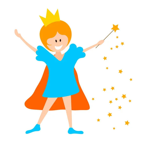 Petite fille dans la couronne et avec une baguette magique sur un backgr blanc — Image vectorielle