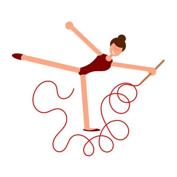 Figura abstracta de una chica con una cinta roja. Atleta de ritmo — Vector de stock