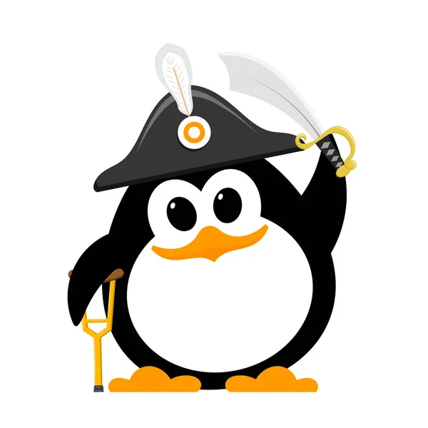 Abstract cute penguin in a pirate costume on a white background. — Stock Vector