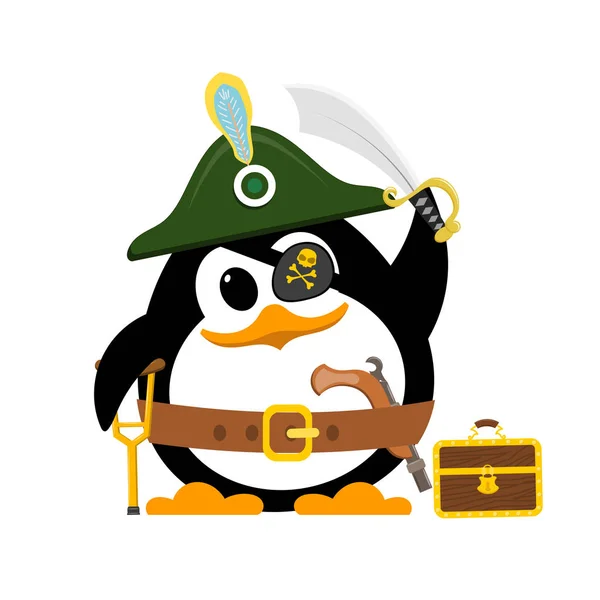 Αφηρημένη χαριτωμένο πιγκουίνος σε ένα πειρατικό κοστούμι σε λευκό φόντο. — Διανυσματικό Αρχείο