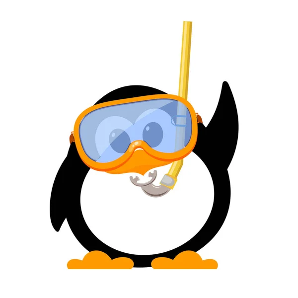 Kép egy aranyos pingvin egy maszk és a légzőcső. Cartoo — Stock Vector
