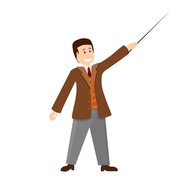 Color image of a young teacher with a pointer on a white backgro — Stock Vector