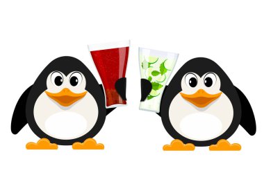 İki küçük penguenler cola gözlük ve alkolsüz mojito. C