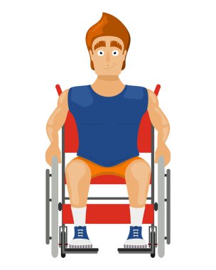 Atlet beyaz zemin üzerinde bir tekerlekli sandalyede. Çizgi film illustrat