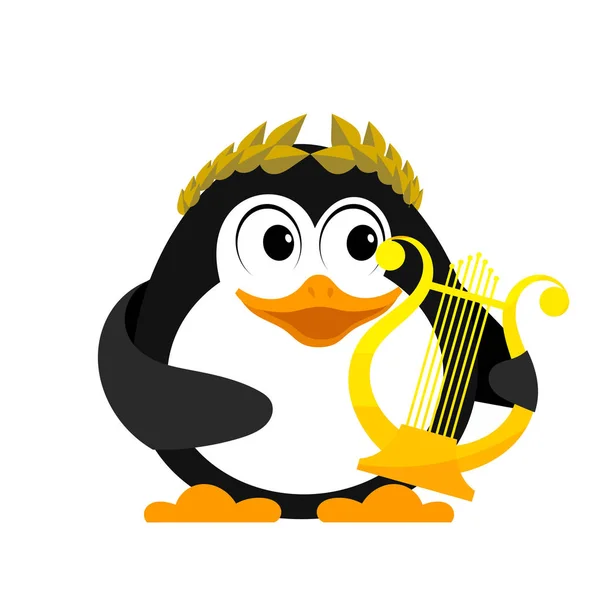 Pingüino joven con lira. Imagen de dibujos animados de un pequeño pingüino con un — Vector de stock
