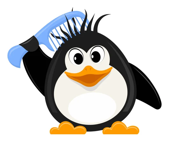 Pingüino lindo con un peine sobre un fondo blanco. Vector il — Vector de stock