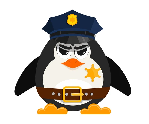 Kreslený policajt na bílém podkladu. Kreslený styl tučňák policem — Stockový vektor