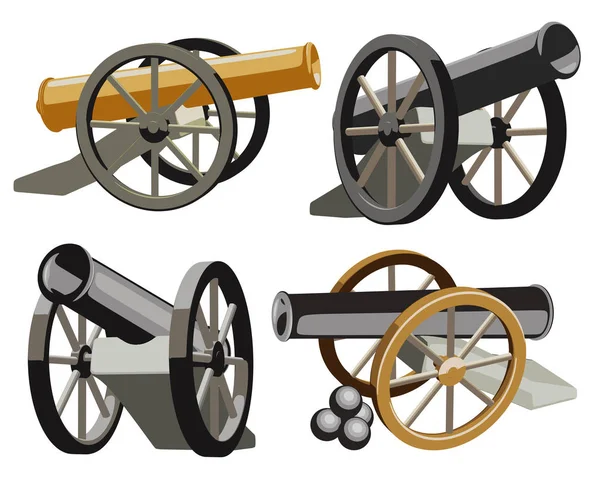 Set of ancient guns on a white background. Vintage cannons of artillery. Vector illustration — Stock Vector