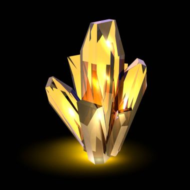 Siyah bir arka plan üzerinde gerçekçi sarı kristal. Vektör illustra