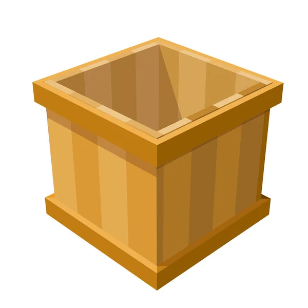 Caja de madera de dibujos animados sobre un fondo blanco. Ilustración vectorial — Vector de stock