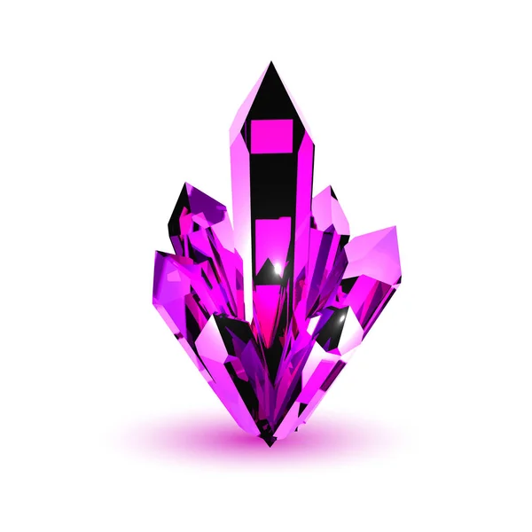 Фиолетовый кристалл. Реалистичный объемный кристалл на белом фоне. Векторная иллюстрация элемента природы — стоковый вектор
