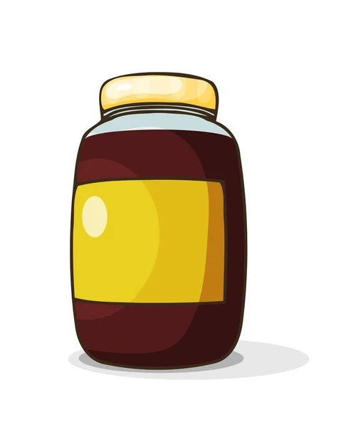 Miel en el frasco. Un dibujo cardán de color brillante de miel en un frasco de vidrio sobre un fondo blanco. Ilustración vectorial de alimentos dulces — Archivo Imágenes Vectoriales