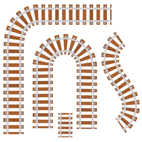 Eisenbahngleise mit Schwellen in verschiedenen Formen. Vektor-Illustration der Waggongleise auf weißem Hintergrund — Stockvektor