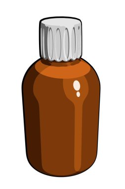 Kahverengi cam şişe ilaç üzerinde beyaz bir arka plan ile. Vektör çizim tıbbi ilaç karton tarzı bir cam şişe