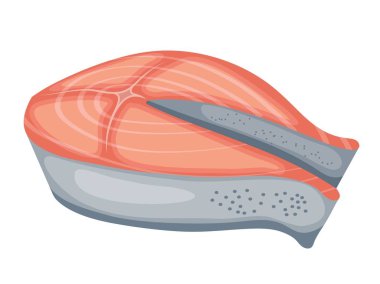 Beyaz zemin üzerine somon parçası. Deniz balık somon karikatür tarzı vektör çizim