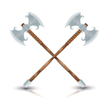 Beyaz bir arka plan üzerinde Viking iki Ax. Vektör rengi çizim karikatür tarzı bir Viking savaş baltası