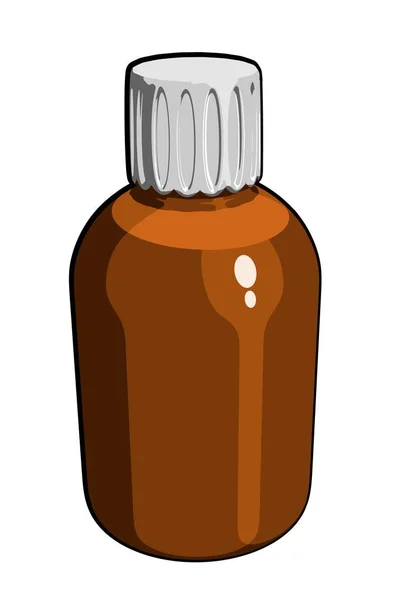 Braune Glasflasche mit Medikamenten auf weißem Hintergrund. Vektor-Illustration eines Medikaments in einer Glasflasche aus Pappe — Stockvektor