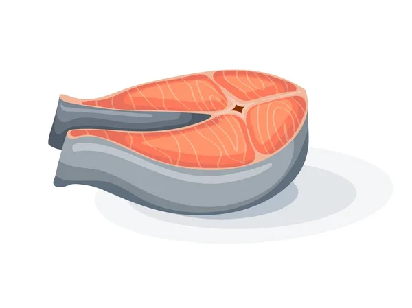 Pedaço de salmão sobre fundo branco. Ilustração vetorial de salmão de peixe-marinho no estilo dos desenhos animados — Vetor de Stock