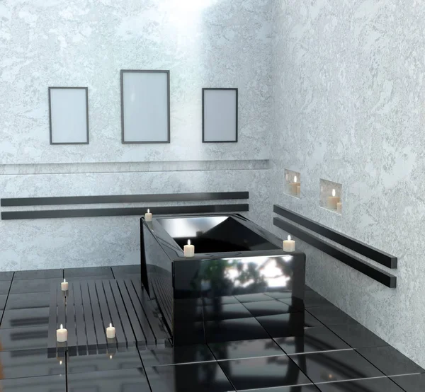 Modern banyo seramik banyo mum ile. 3D render alay — Stok fotoğraf