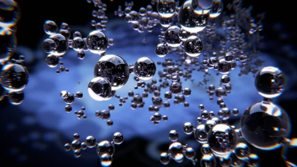 Chemické 3d pozadí abstraktní s transparentní molekuly. Chemické prvky se silným zvětšením. — Stock fotografie