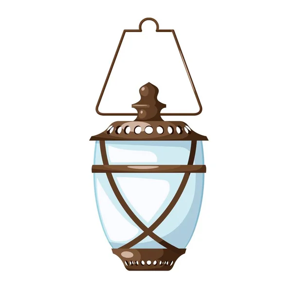 Imagen en color de la lámpara de aceite vintage con soporte. Ilustración vectorial de una vieja lámpara al estilo de Cartoon — Archivo Imágenes Vectoriales