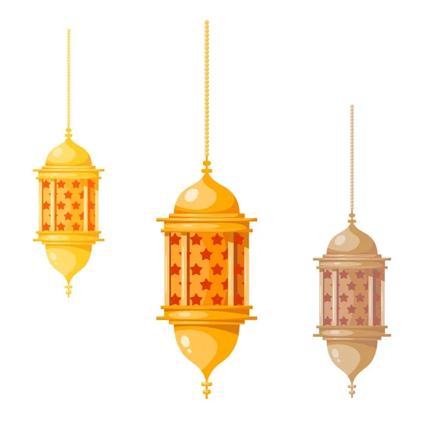 Lanternes multicolores Ramadan Kareem, isolées sur fond blanc. Illustration vectorielle — Image vectorielle