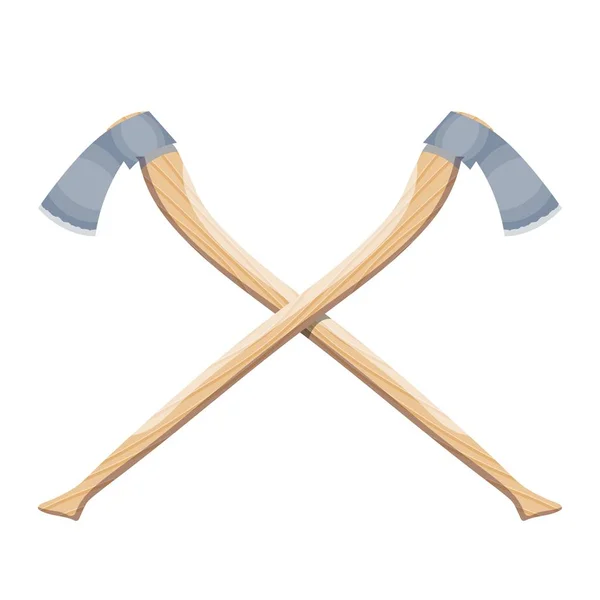 Image en couleur de deux axes croisés sur un fond blanc. Le symbole est l'outil du bûcheron. Outils d'illustration vectorielle en bois dans le style de la bande dessinée — Image vectorielle