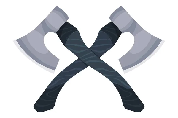Immagine a colori di due assi incrociati su sfondo bianco. Il simbolo è lo strumento del taglialegna. Strumenti di illustrazione vettoriale di legno nello stile di Cartoon — Vettoriale Stock