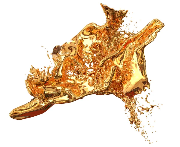 Gouden splash op een witte achtergrond. 3D illustratie — Stockfoto