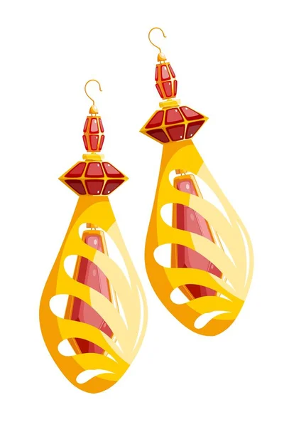 Buntes Bild von goldenen Ohrringen auf weißem Hintergrund. Vektor Illustration des Themas Ohrringe Luxus-Cartoon-Stil isoliert — Stockvektor