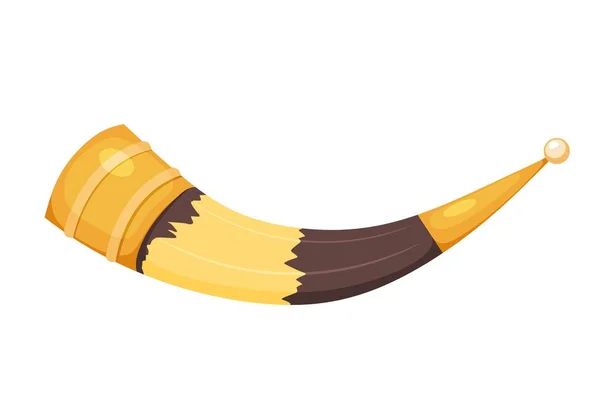 Color image of a traditional Caucasian cup made from a bull's horn in a cardboard style on a white background. Vector illustration of a wine cow horn — Stock Vector