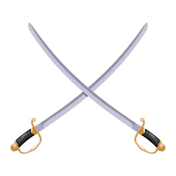 Imagem colorida de dois sabres vintage cruzados em um fundo branco. Ilustração vetorial de espadas retrô — Vetor de Stock