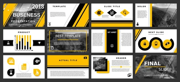 Минимум шаблонов презентаций. Желтые элементы на белом фоне для вашего портфолио. Дизайн брошюры. Слайды презентаций для листовок, листовок, брошюр, отчетов, рекламы — стоковый вектор