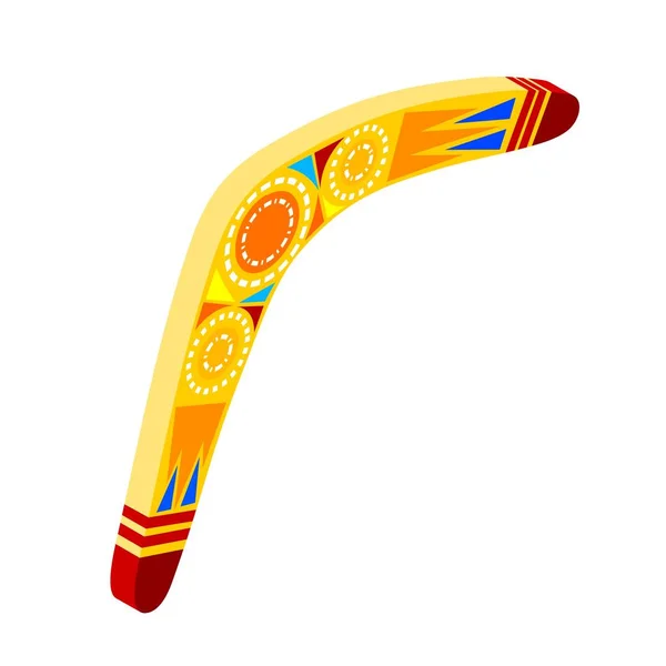 Boomerang australiano de madera. Objeto de dibujos animados sobre un fondo blanco. Ilustración vectorial del boomerang isométrico coloreado Lagarto tribal. vector de stock — Vector de stock