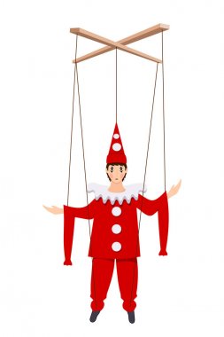 Color image of a doll of Pierrot on a white background. Puppet P clipart