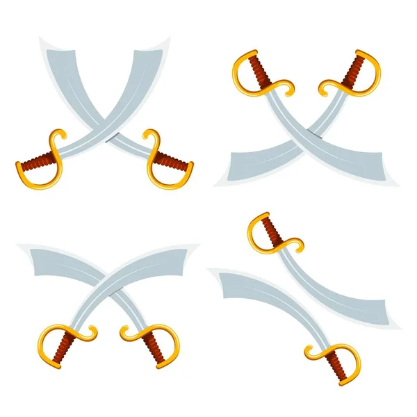 Conjunto de sabres piratas cruzados em um estilo de papelão em um fundo branco. Objeto isolado. Ilustração vetorial — Vetor de Stock