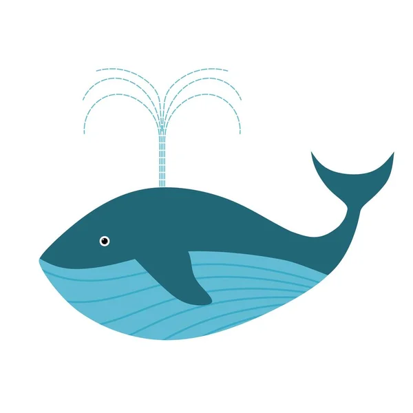 Imagen en color de una ballena azul en un estilo de cartón sobre un fondo blanco ilustración vectorial animal aislado — Vector de stock