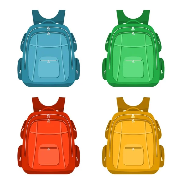 Sırt çantaları beyaz bir arka plan üzerinde renkli görüntü. Okul sırt çantası izole nesne vardır. Vektör çizim çocuk çantası — Stok Vektör