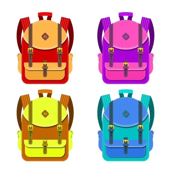 Color image of a backpacks on a white background. School backpack are object isolated. Vector illustration of children's bag — Stock Vector