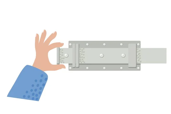 Ilustração vetorial de uma trava de metal aberta com a mão sobre um fundo branco. Objeto isolado. Travas de vetor — Vetor de Stock
