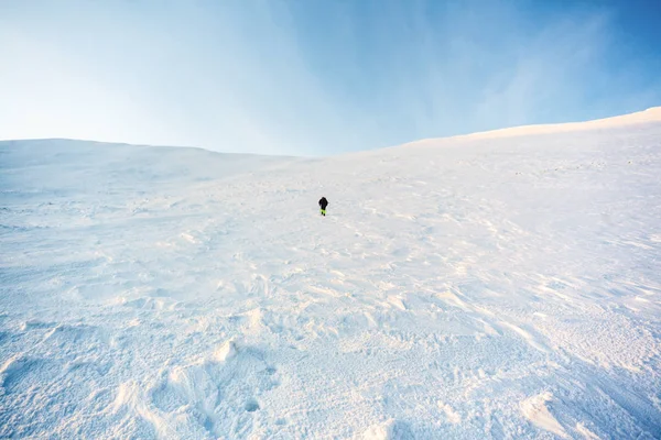 野生の観光客 雪の嵐絶望高原の巨大な凍った石の崖 バットと農村冬の風景 冬のロシア — ストック写真