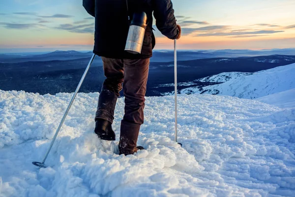 Turista Natureza Tempestade Neve Desespero Paisagem Inverno Dos Urais Com — Fotografia de Stock