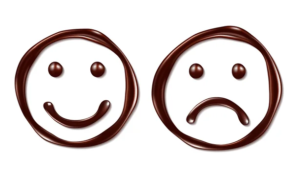 Cara sonriente hecha de jarabe de chocolate se aísla en un respaldo blanco — Vector de stock