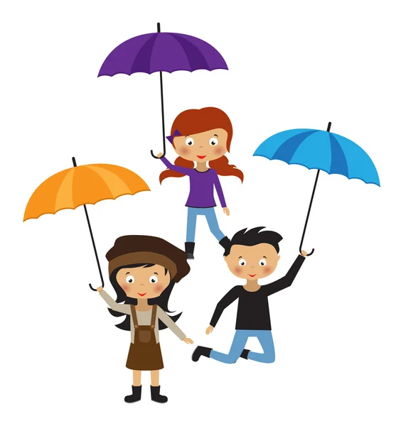 Niños bajo el paraguas — Vector de stock