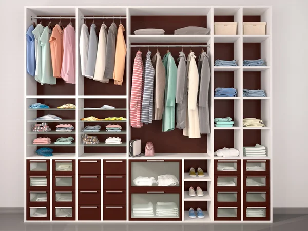 Zeitgenössische Garderobe mit verschiedenen Dingen. 3D-Illustration. — Stockfoto