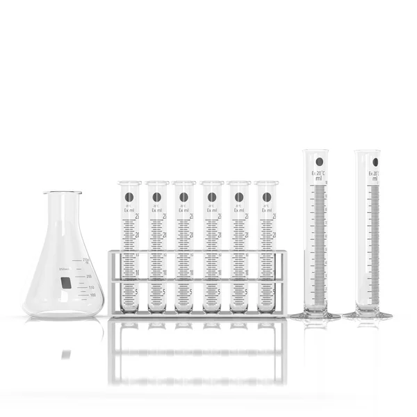 3d 渲染图。白色的 bac 空实验室玻璃器皿 — 图库照片