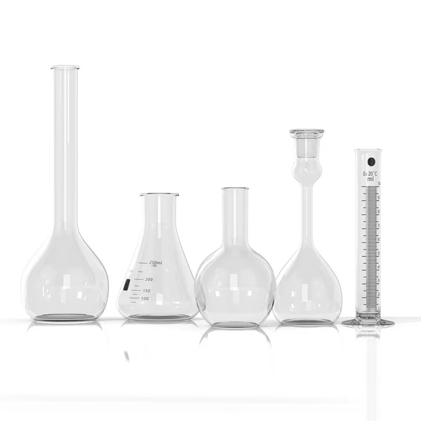 3D render illustration. empty laboratory  glassware on white bac — Stock Photo, Image