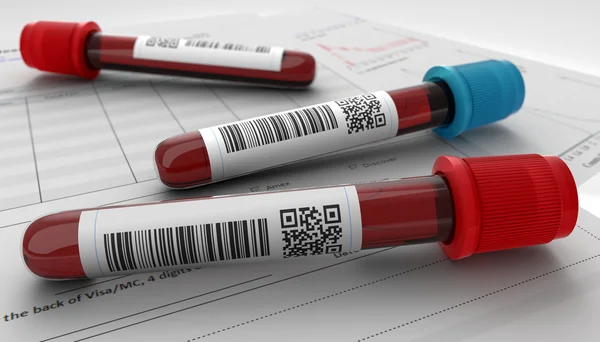 Tubo de análisis de sangre de ilustración 3D y formulario de solicitud para anal — Foto de Stock